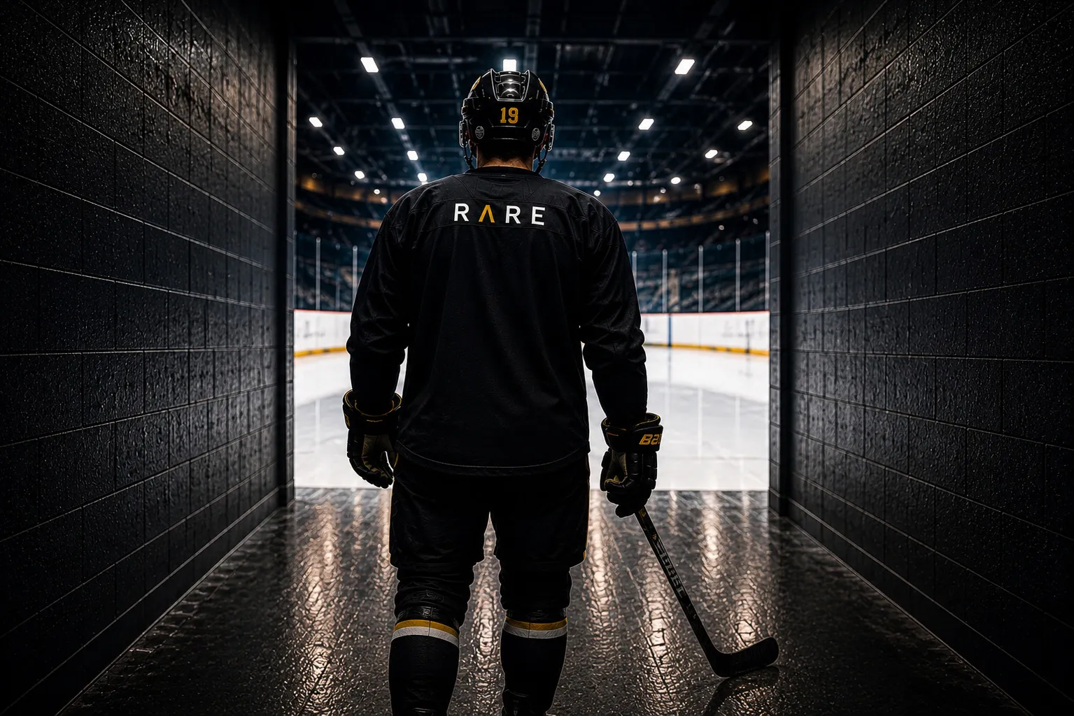 Hockey player in the arena tunnel